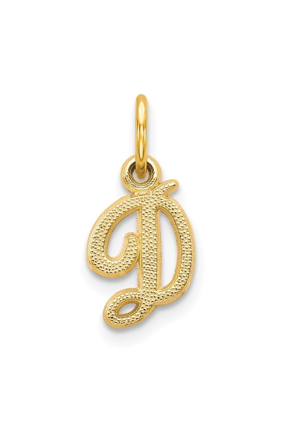 14k Yellow Gold Script Letter D Initial Pendant for Women(L- 12.36 mm, W- 7.77 mm)