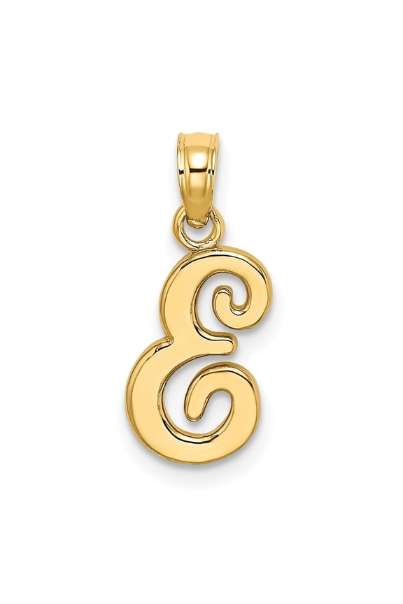 14k Yellow Gold Script Letter E Initial Pendant for Women(L- 15.3 mm, W- 7.55 mm)
