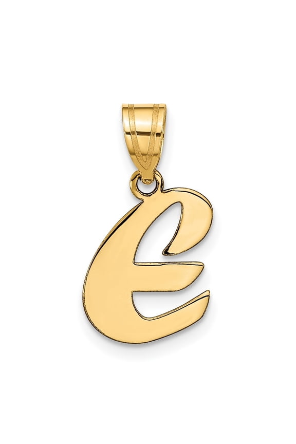 14k Yellow Gold Script Letter E Initial Pendant for Women