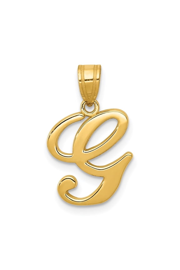 14k Yellow Gold Script Letter G Initial Pendant for Women