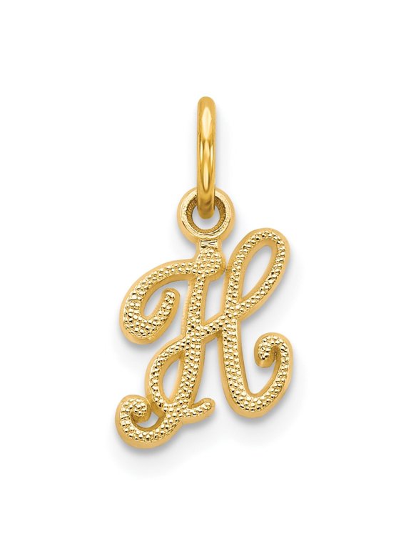 14k Yellow Gold Script Letter H Initial Pendant for Women