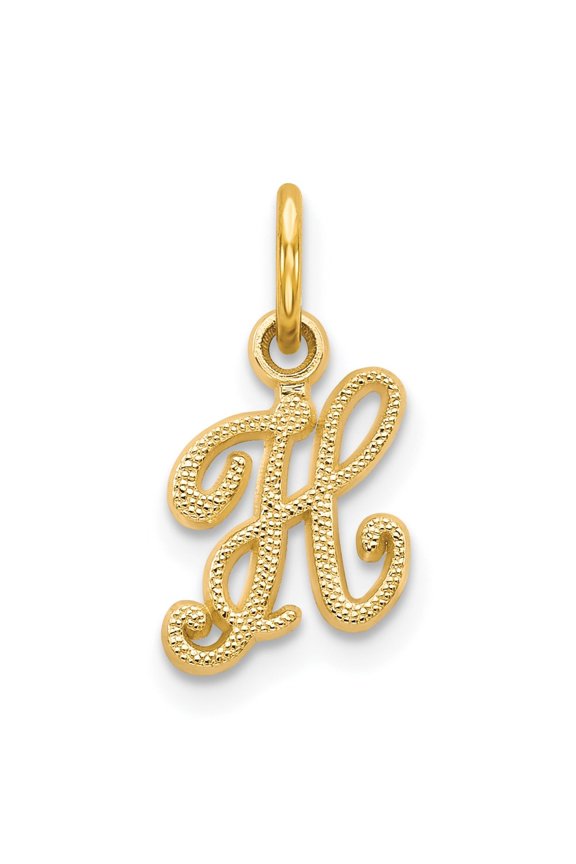 14k Yellow Gold Script Letter H Initial Pendant for Women