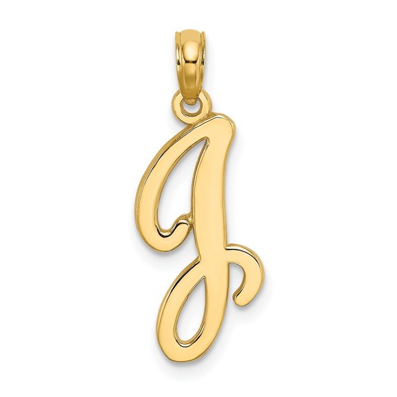 Diamond2Deal 14k Yellow Gold Script Letter J Initial Pendant for Women(L- 21.4 mm, W- 9.6 mm)
