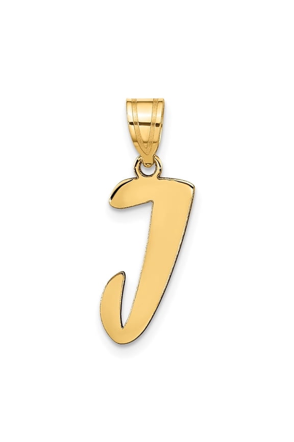 14k Yellow Gold Script Letter J Initial Pendant for Women