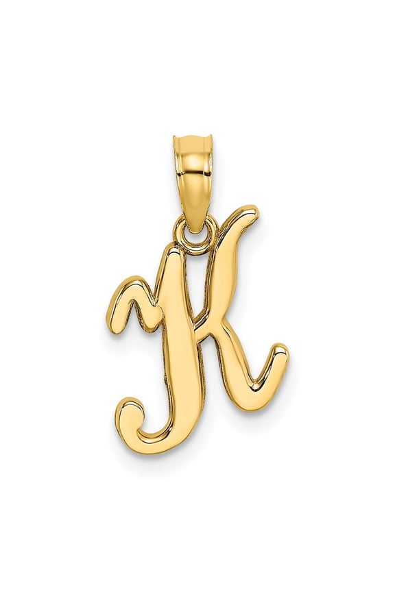 14k Yellow Gold Script Letter K Initial Pendant for Women(L- 17.5 mm, W- 10.8 mm)