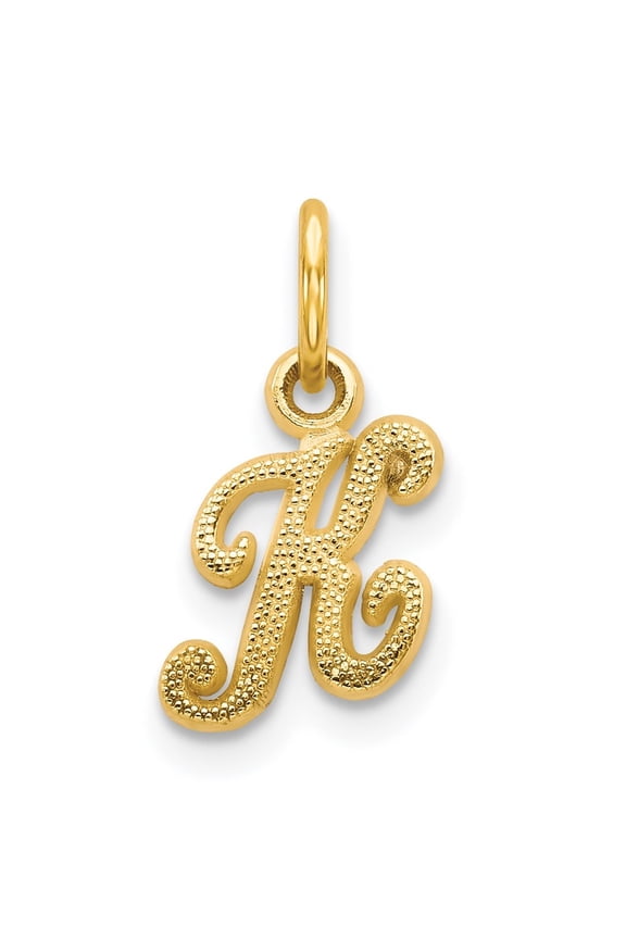 14k Yellow Gold Script Letter K Initial Pendant for Women