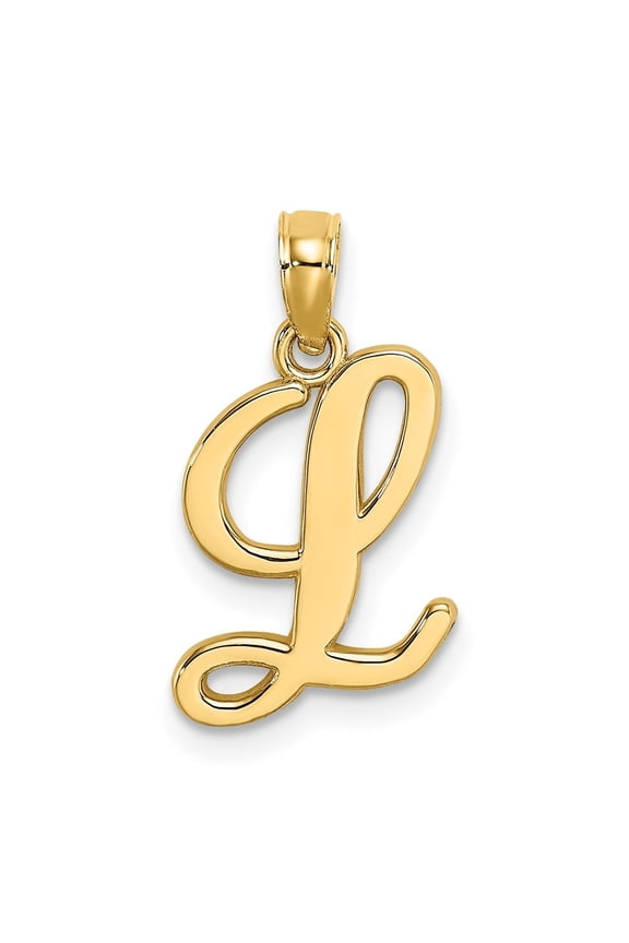 14k Yellow Gold Script Letter L Initial Pendant for Women(L- 18.6 mm, W- 10.2 mm)