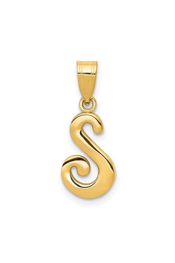 14k Yellow Gold Script Letter S Initial Pendant for Women