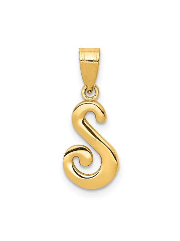 14k Yellow Gold Script Letter S Initial Pendant for Women