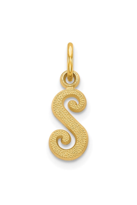 14k Yellow Gold Script Letter S Initial Pendant for Women