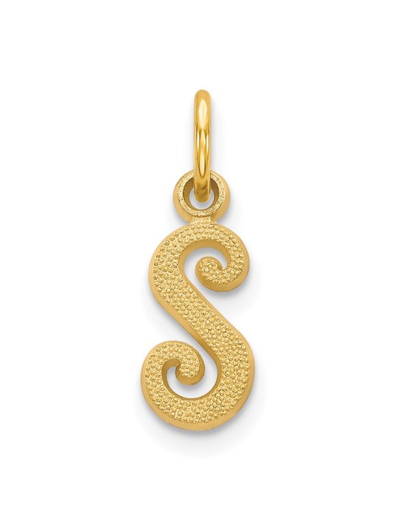 14k Yellow Gold Script Letter S Initial Pendant for Women