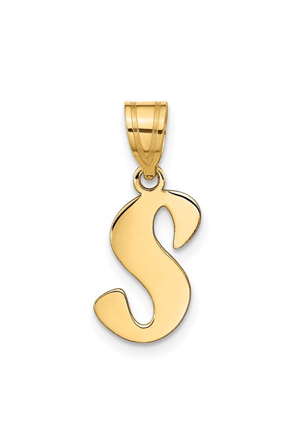 14k Yellow Gold Script Letter S Initial Pendant for Women
