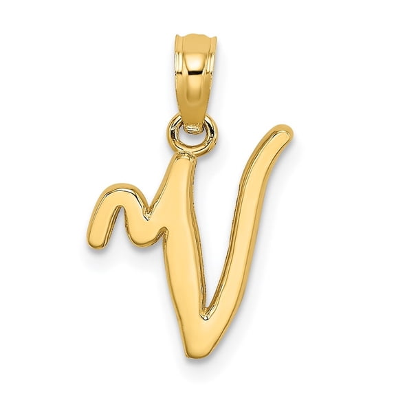 Diamond2Deal 14k Yellow Gold Script Letter V Initial Pendant for Women(L- 17.15 mm, W- 11.3 mm)