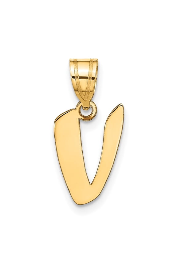 14k Yellow Gold Script Letter V Initial Pendant for Women
