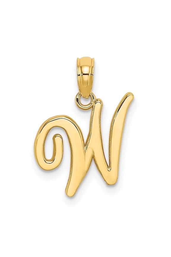 14k Yellow Gold Script Letter W Initial Pendant for Women(L- 17.5 mm, W- 12.85 mm)
