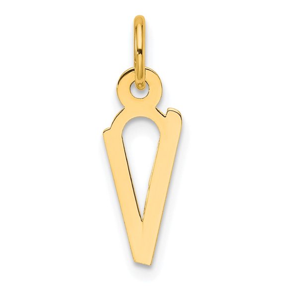 Diamond2Deal 14k Yellow Gold Slanted Block Letter V Initial Charm for Women (L-19 mm, W-6 mm)