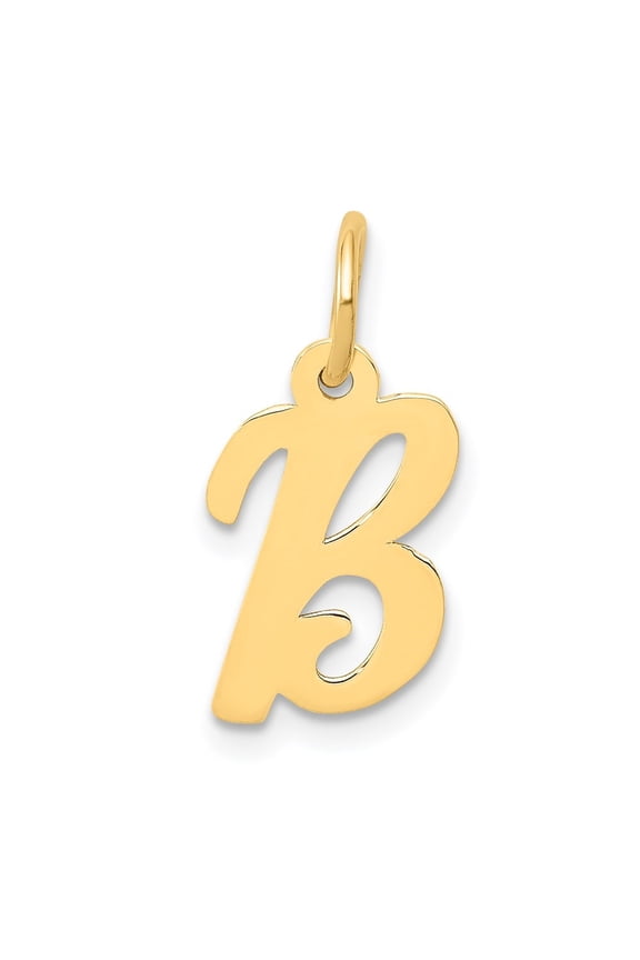 14k Yellow Gold Small Script Letter B Initial Pendant for Women(L- 12.79 mm, W- 10.32 mm)