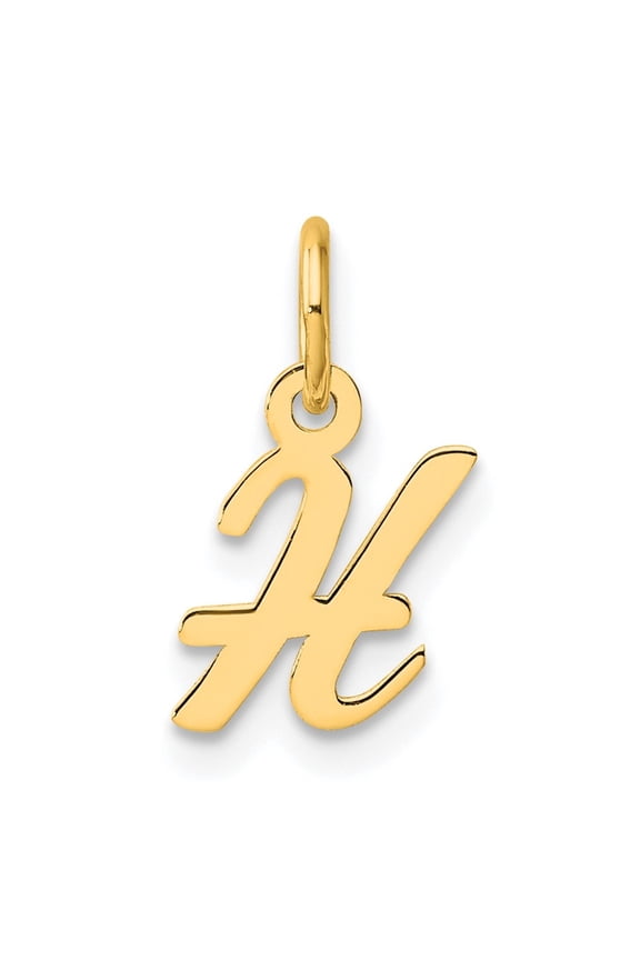 14k Yellow Gold Small Script Letter H Initial Charm for Women (L-15 mm)