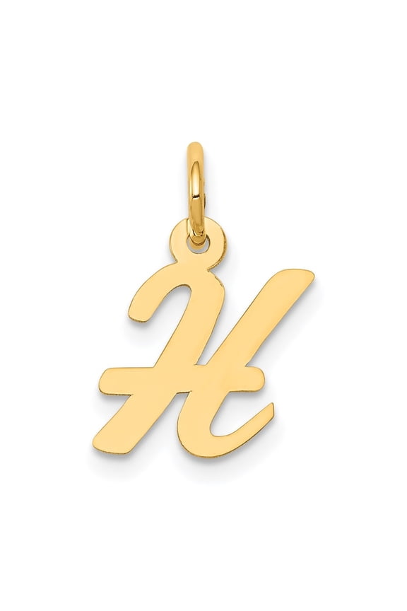 14k Yellow Gold Small Script Letter H Initial Pendant for Women