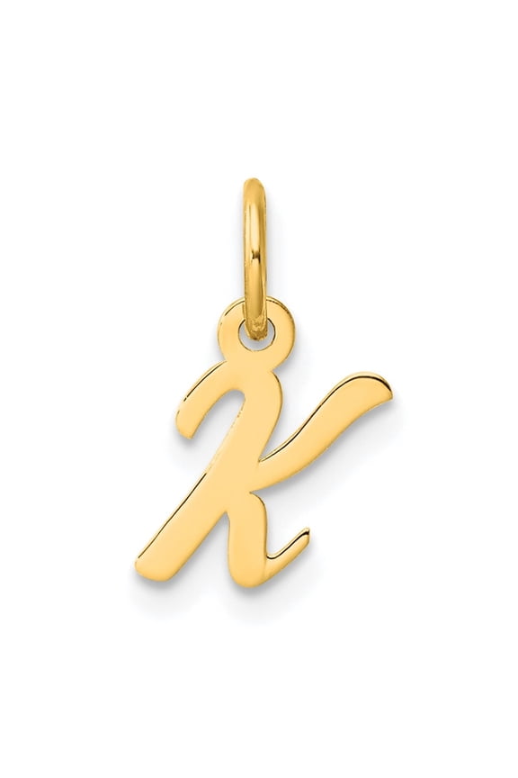 14k Yellow Gold Small Script Letter K Initial Charm for Women (L-15 mm)