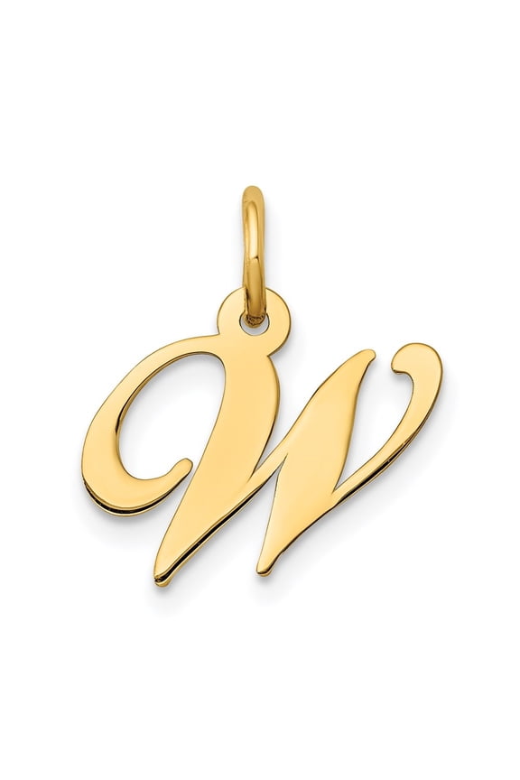 14k Yellow Gold Small Script Letter W Initial Pendant for Women