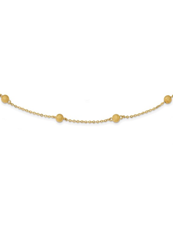 Diamond2Deal 14k Yellow Gold Textured 7 Stations Ball Rolo Chain Necklace for Women 24"