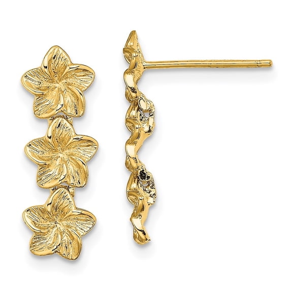 Diamond2Deal 14k Yellow Gold Triple Flower Post Dangle Earrings for Women (L- 0.73 in, W-0.26 in)
