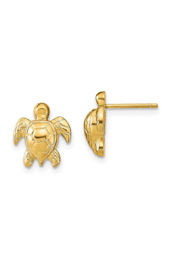 14k Yellow Gold Turtle Post Earrings for Women (L- 0.45 in)
