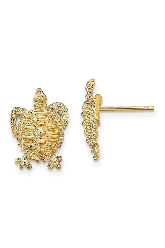 14k Yellow Gold Turtle Post Earrings for Women (L- 0.55 in, W-0.4 in)