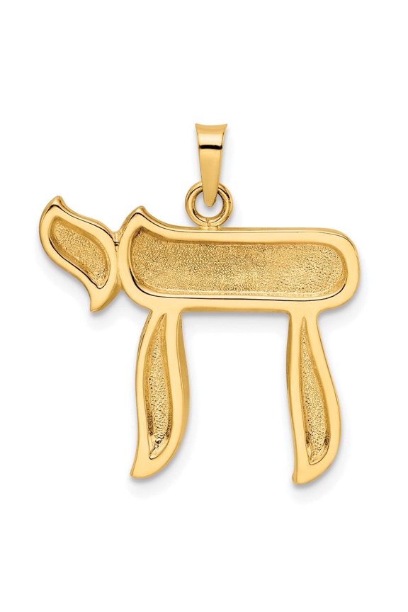 Diamond2Deal 14k Yellow Gold and Textured Solid Chai Symbol Pendant for Women (L- 1.09 inch, W- 0.91 inch)