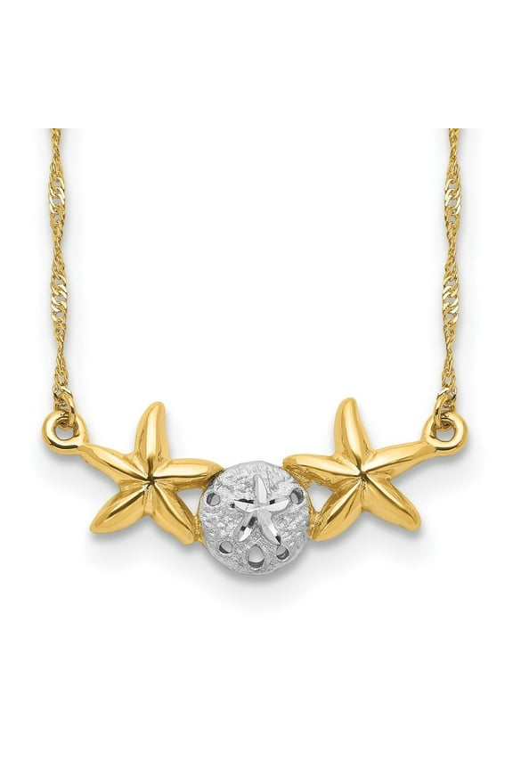 Diamond2Deal 14k Yellow Gold and White Rhodium Sand Dollar Starfish Necklace for Women 17"