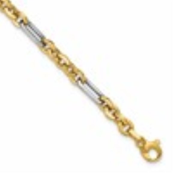 Diamond2Deal 14k Yellow Gold w/White Rhodium Polished Cable and Paperclip Link Bracelet for Women 7.5"
