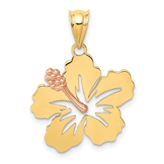 Diamond2Deal 14k Yellow and Rose Gold Hibiscus Flower Pendant for Women (L- 0.75 in, W- 0.71 in)