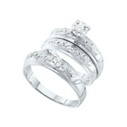 Diamond2Deal 14kt White Gold His Hers Round Diamond Solitaire Matching Wedding Set 1/20 Cttw