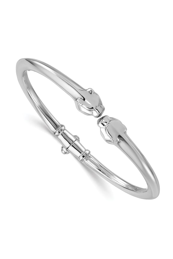 18K White Gold Polished Panther Hinged Cuff Bracelet for Women