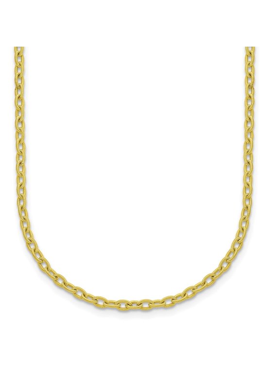 18K Yellow Gold Green Gold Brushed and Textured 2.8mm Solid Cable Chain Necklace for Women 20"