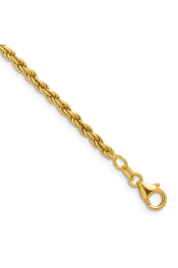 18K Yellow Gold Polished 3.1mm Solid Rope Chain Necklace for Women 20"