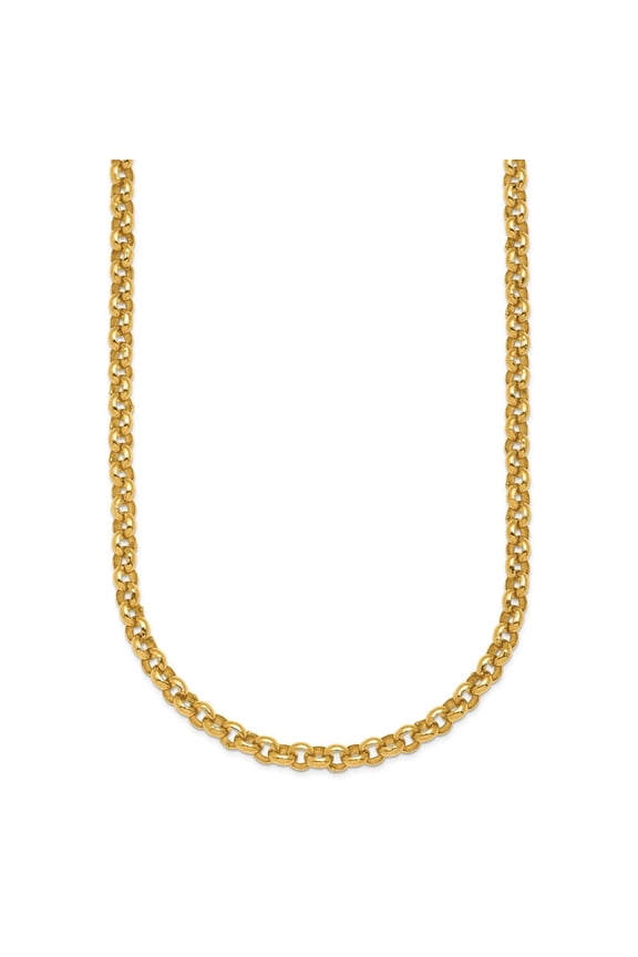18K Yellow Gold Polished 4.3mm Solid Rolo Chain Necklace for Women 30"