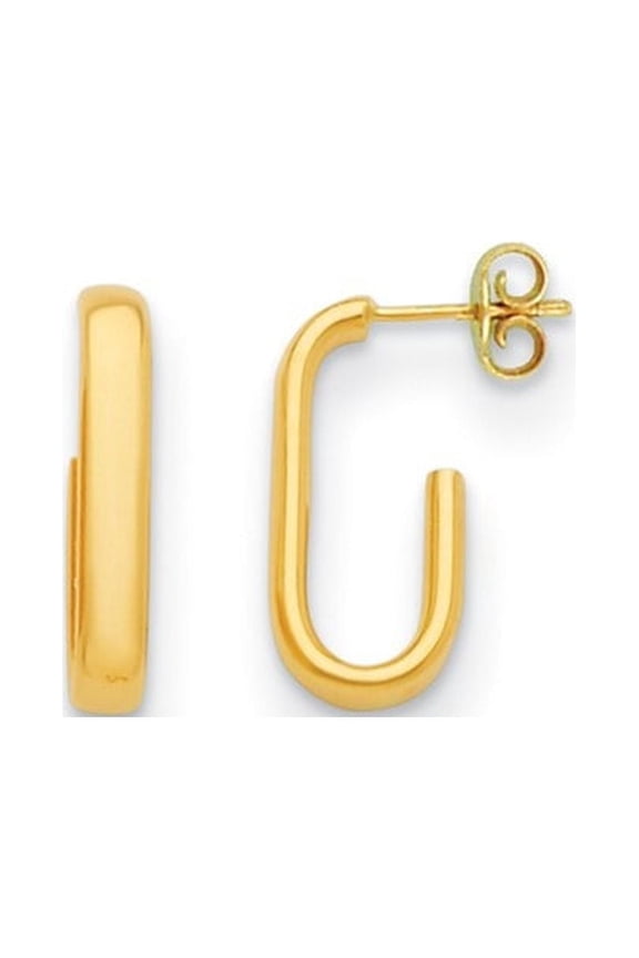 18K Yellow Gold Polished J-Hoop Post Earrings (L- 0.93 inch, W-0.42 inch)