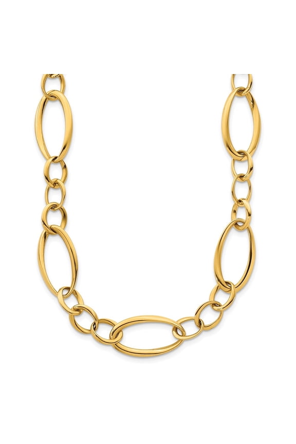 18K Yellow Gold Polished Oval Link Toggle Necklace for Women 34"