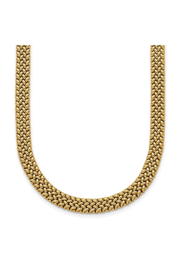 18K Yellow Gold Polished Semi-solid 7.5mm Mesh Bracelet for Women 7"
