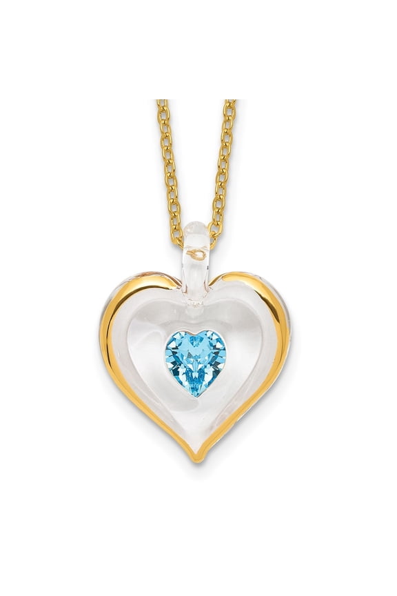 22K Accent Gilding Gold-trim Glass with Blue March Birthstone Crystal from Heart Gold-tone Necklace for Mens 24.5"