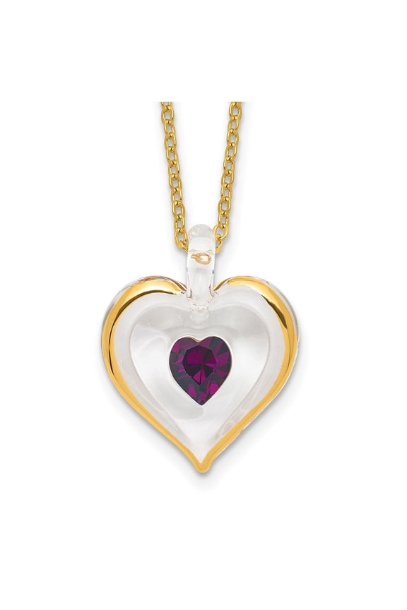 22K Accent Gilding Gold-trim Glass with Purple February Birthstone Crystal from Heart Gold-tone Necklace for Mens 24.5"