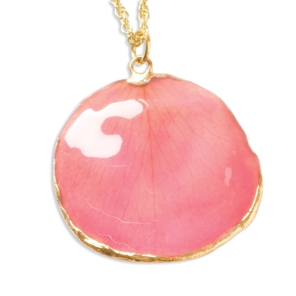 Diamond2Deal 24K Gold-trim Lacquer Dipped Pink Real Rose Petal Gold-tone Necklace for Women 20"