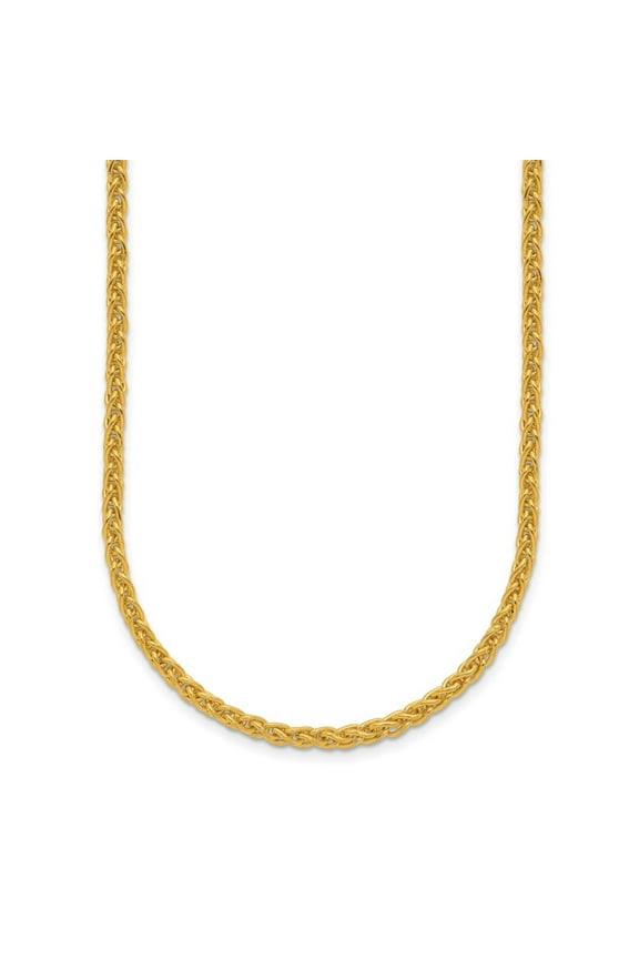 24k Yellow Gold Polished 2.5mm Solid Wheat Chain Necklace for Women 16"