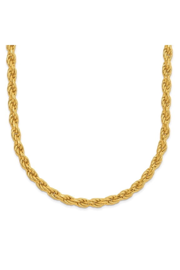 24k Yellow Gold Polished 3mm Rope Chain Necklace for Women 22"