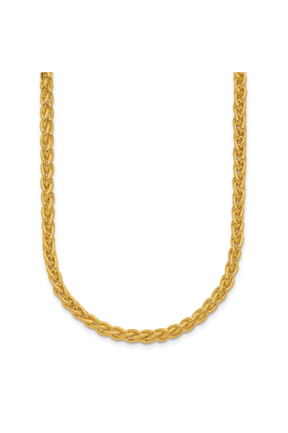 24k Yellow Gold Polished 4.0mm Solid Wheat Chain Necklace for Women 16"