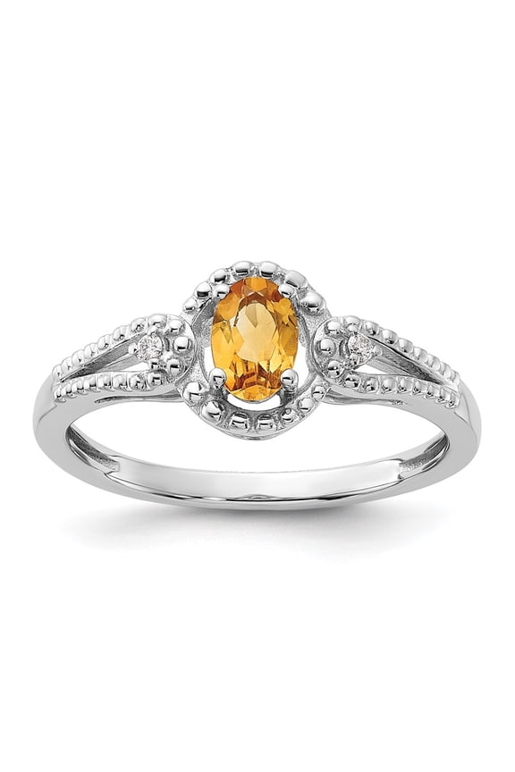 925 Sterling Silver 0.38ct Oval-Cut Citrine and Diamond Engagement Ring Size- 5 for Women