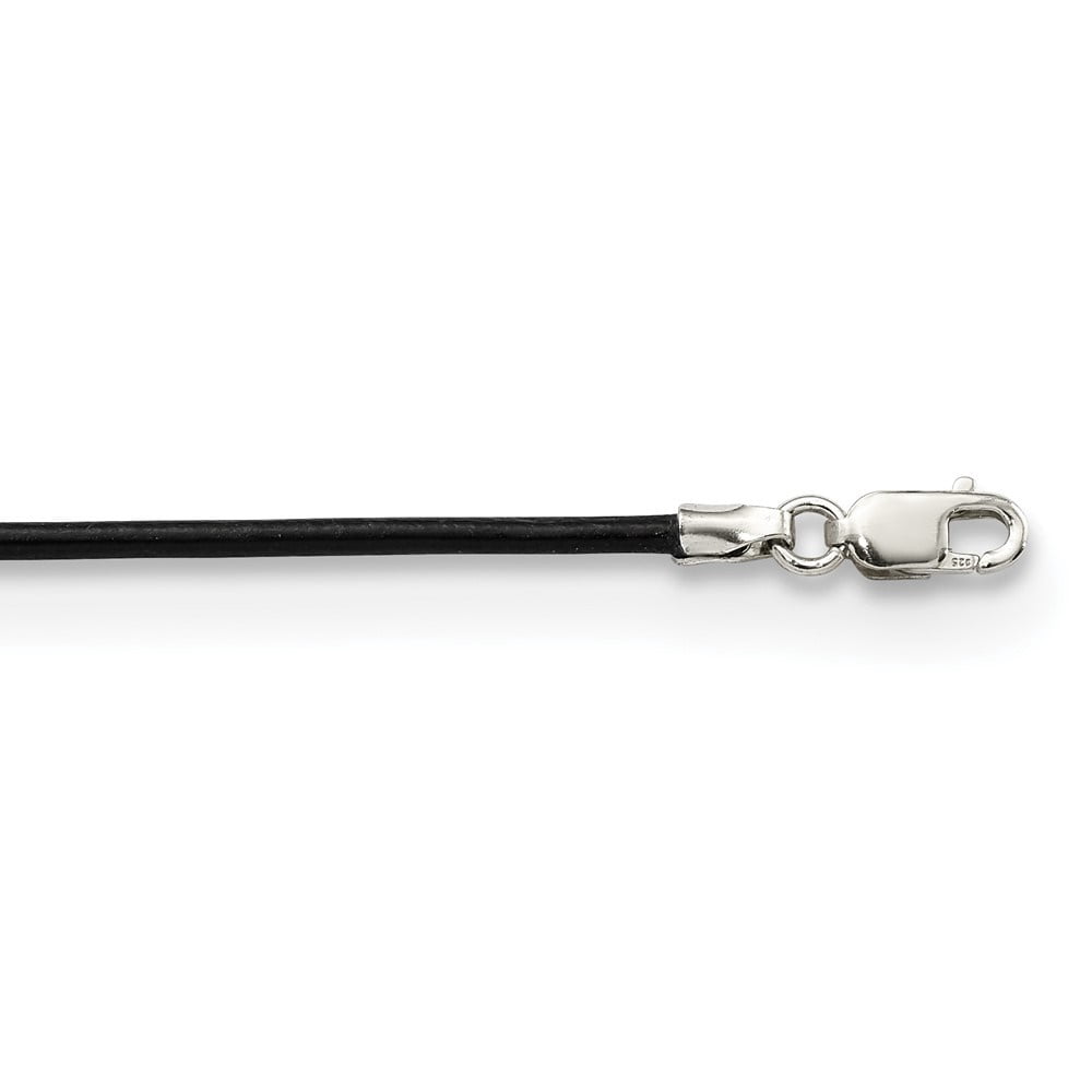 Diamond2Deal 925 Sterling Silver 1.5 mm Black Leather Cord Necklace for Women 20"
