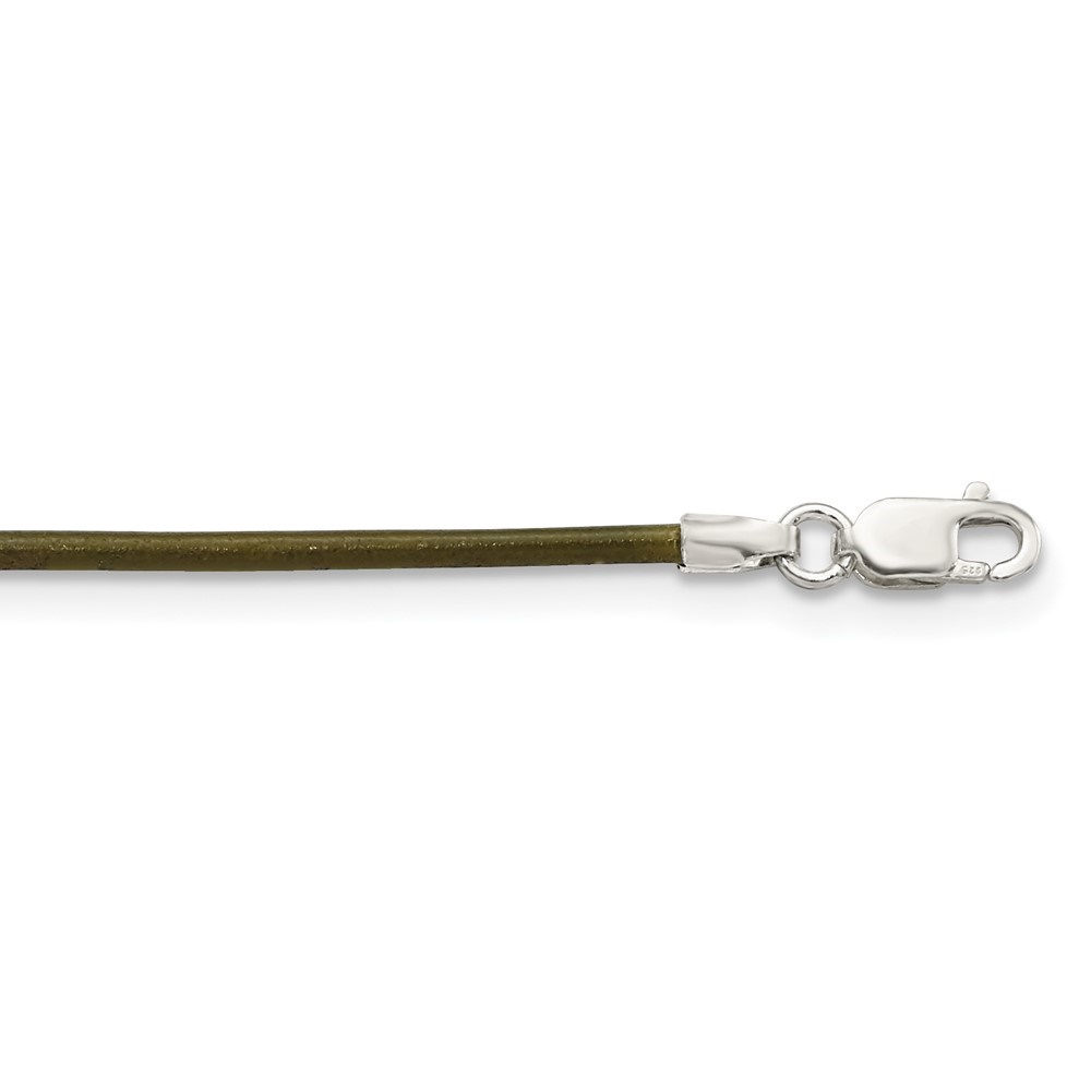 Diamond2Deal 925 Sterling Silver 1.5 mm Olive Leather Cord Necklace for Women 16"